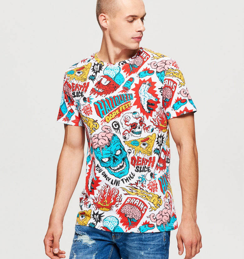 T-Shirt With All Over Halloween Print