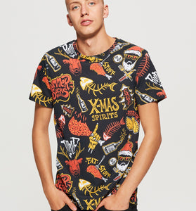 T-Shirt With All Over Christmas Print