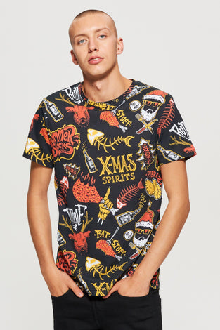 T-Shirt With All Over Christmas Print