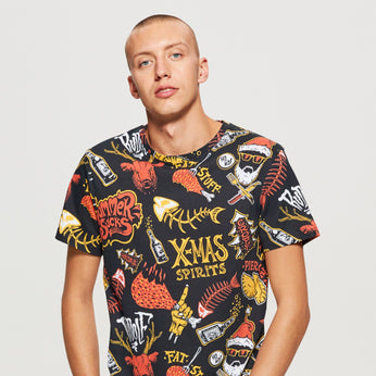 T-Shirt With All Over Christmas Print