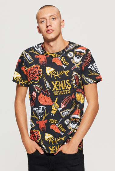 T-Shirt With All Over Christmas Print